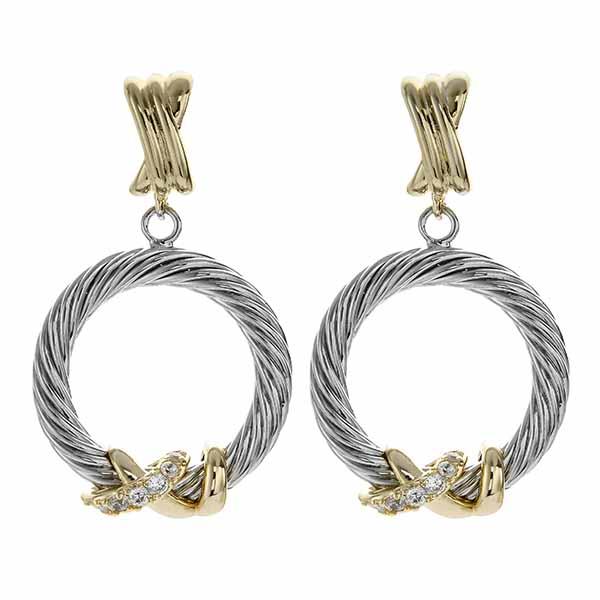 Criss Cross Two Tone Circle Link Dangle Earring