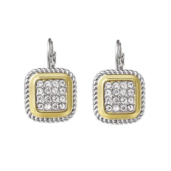 Square Rhinestone Two Tone Dangle Earring