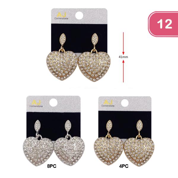 Rhinestone Heart Dangle Earring (12 Units)