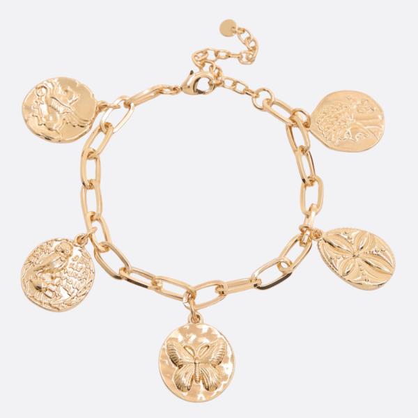 Coin Medallion Oval Link Metal Bracelet