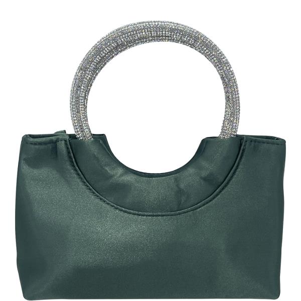 Smooth Rhinestone Round Handle Evening Bag