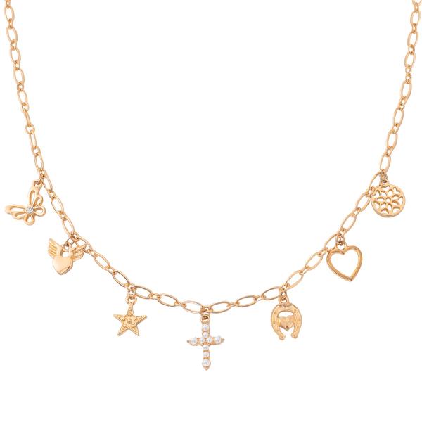 Metal Cross Multi Charm Necklace