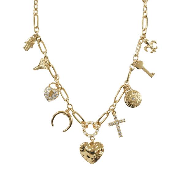 Heart Cross Horn Charm Necklace