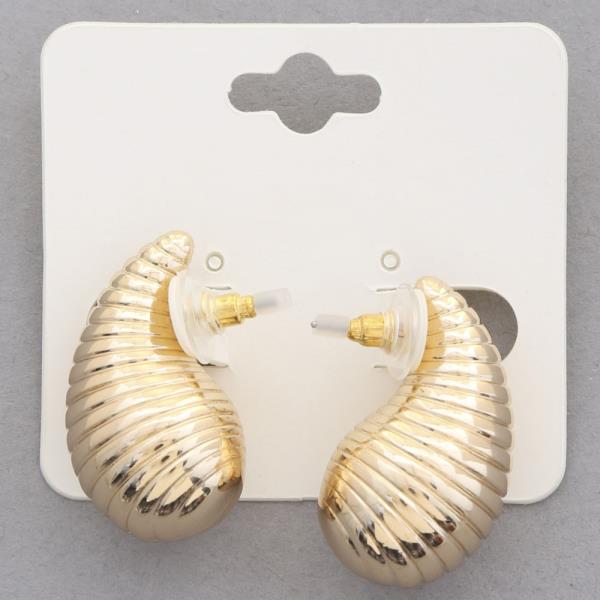 Lined Dome Teardrop Metal Earring