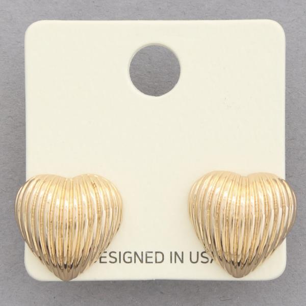 Lined Metal Heart Earring