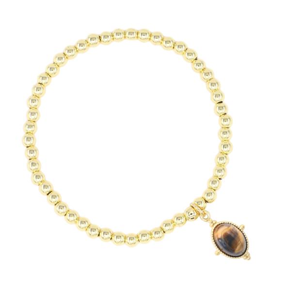 Stone Charm Metal Bead Stretch Bracelet