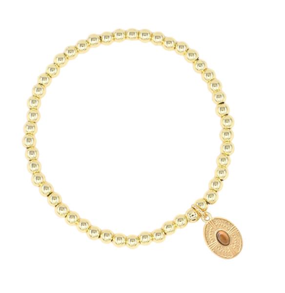 Oval Charm Metal Bead Stretch Bracelet
