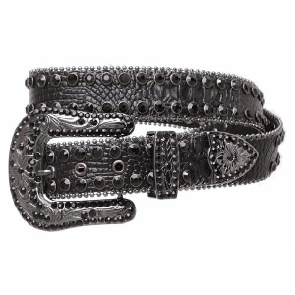 Western 2 Line Rhinestone Leather Stud Belt