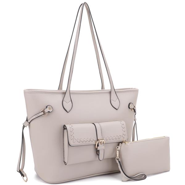 2IN1 Smooth Tote Bag W Hand Strap Pouch Set