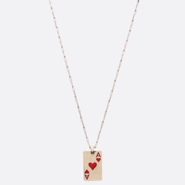 Ace of Hearts Metal Pendant Necklace