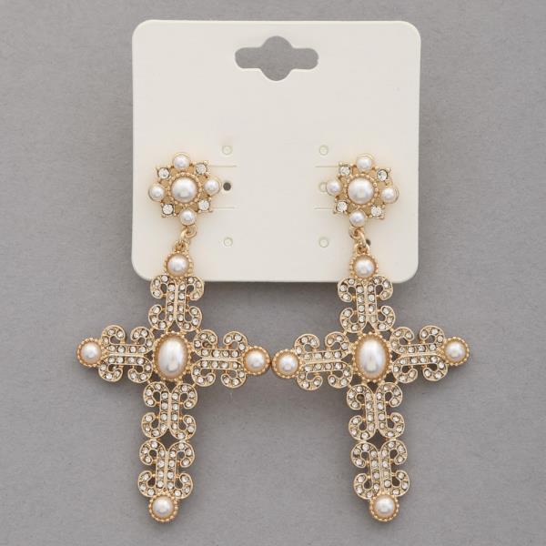 Cross Pearl Bead Metal Earring