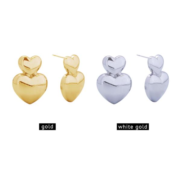 14K Gold White Dipped Heart Drop Post Earring