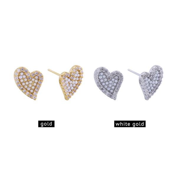 14K Gold White Gold Dipped Pearl Heart Earring