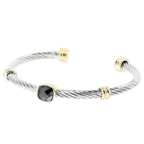 Two Tone Lined Square Cube Open Cuff Bracelet