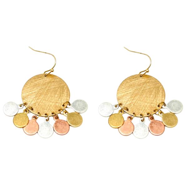Tri Tone Round Dangle Earring