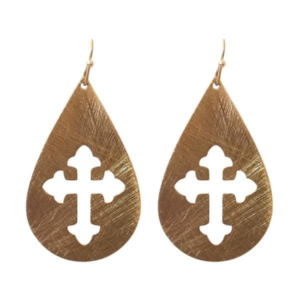 Brass Teardrop Cross Dangle Earring