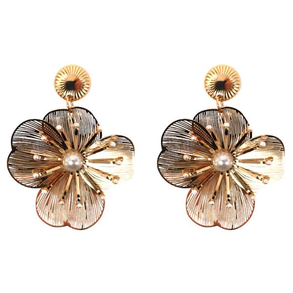 Flower Metal Pearl Bead Dangle Earring