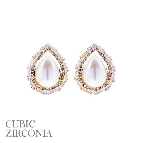 Cubic Zirconia Teardrop Post Hoop Earring