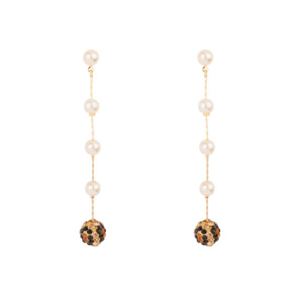 Rhinestone Ball Pearl Bead Dangle Earring