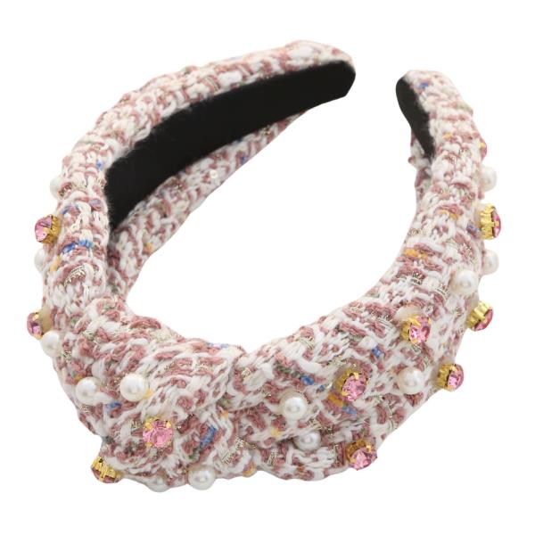 Crochet Pearl Bead Rhinestone Stud Headband