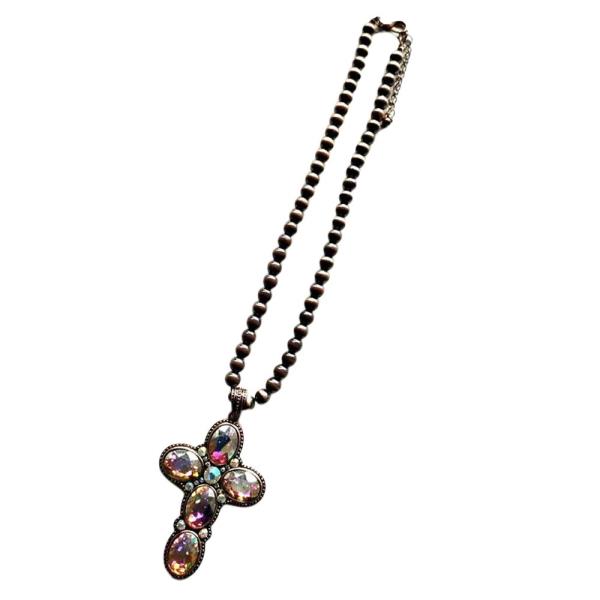 Western Cross Pendant Turquoise Beaded Necklace