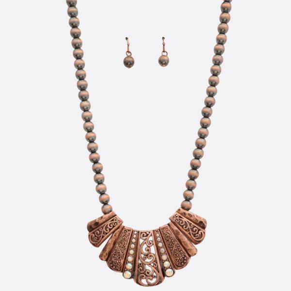 Filigree Metal Bar Beaded Necklace