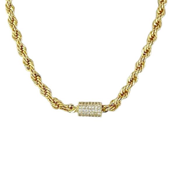 Rhinestone Bead Rope Link Metal Necklace