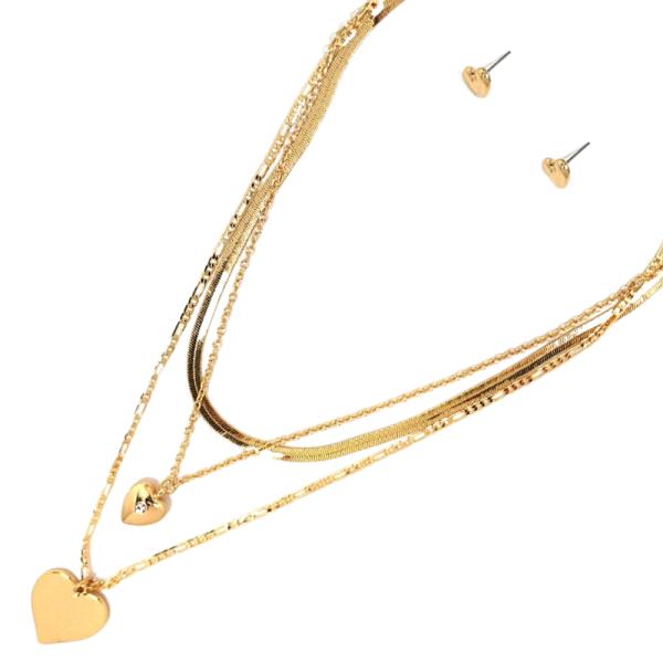 Heart Charm Layered Metal Necklace