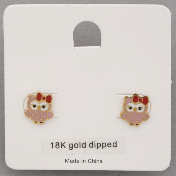 18K Gold Dipped Owl Stud Earring