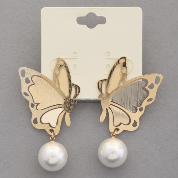Butterfly Metal Pearl Bead Earring