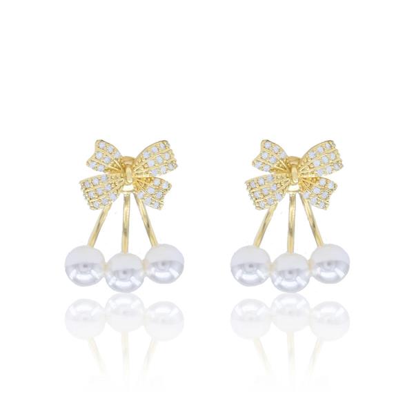 Ribbon Pearl CZ Dangle Earring