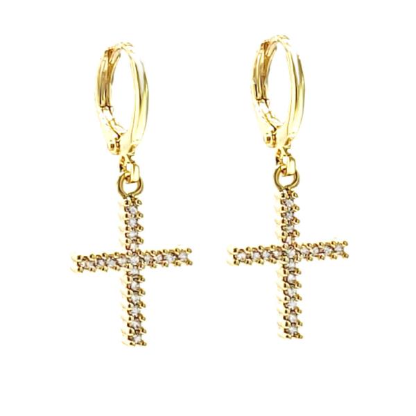 CZ Cross Dangle Huggie Earring