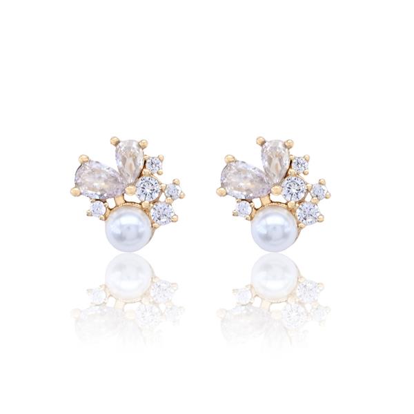 Floral CZ Pearl Bead Earring