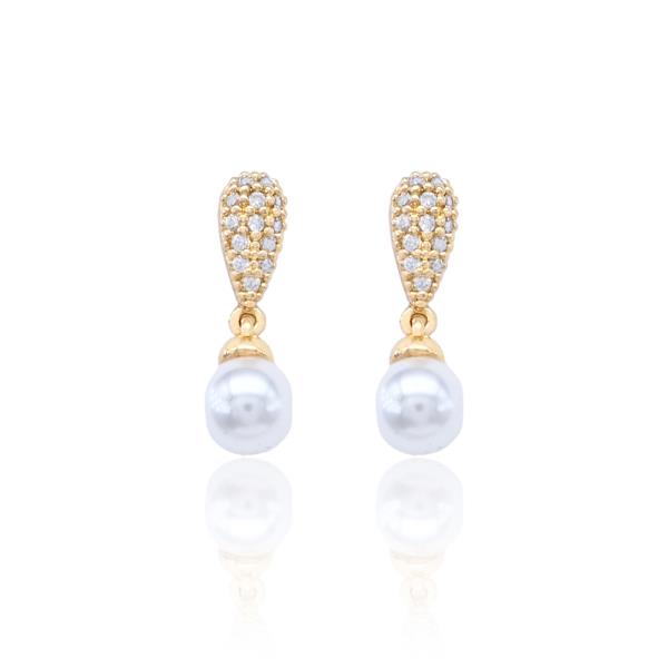 Paved CZ Dangle Pearl Earring
