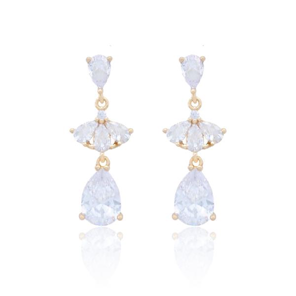 Dangle Leaf Teardrop CZ Earring
