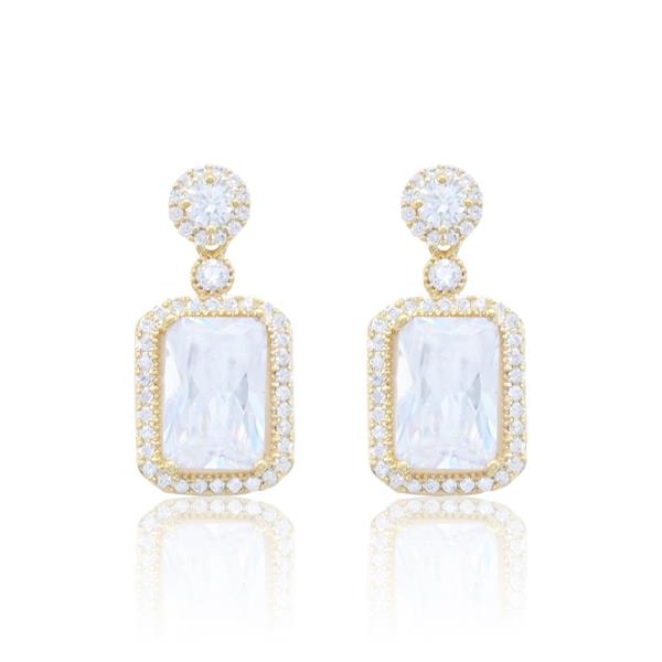 Round Rectangle Link CZ Dangle Earring