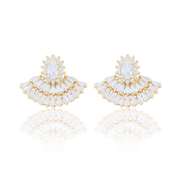 Fan CZ Halo Stud Earring