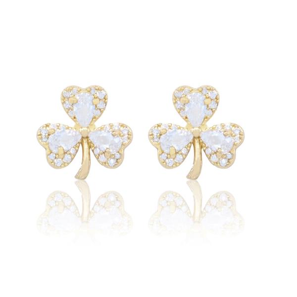 3 Leaf Clover CZ Halo Stud Earring