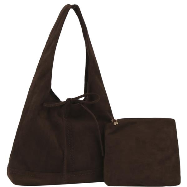 2IN1 String Suede Shoulder Bag W Pouch Set