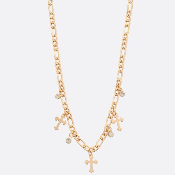 SDJ Dainty Cross Charm Figaro Link Necklace