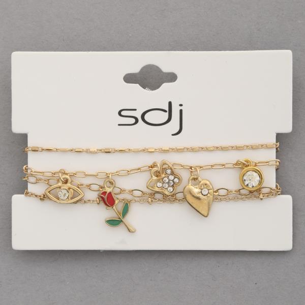 SDJ Metal 4 Line Flower Charm Bracelet Set