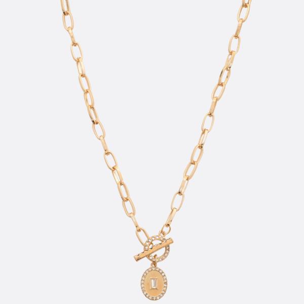SDJ Oval Medallion Toggle Clasp Link Necklace