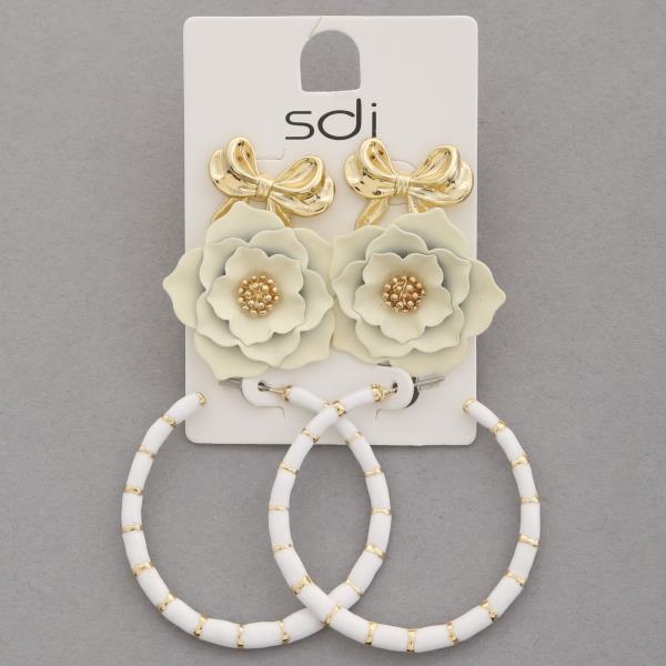 SDJ Flower Open Hoop Assorted Earring Set