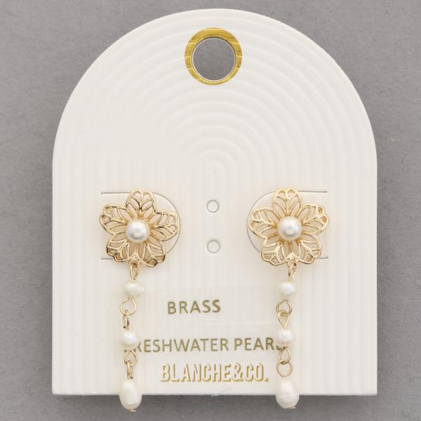 Metal Pearl Flower Dangle Earring