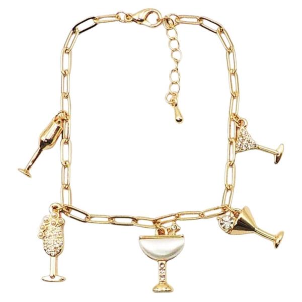 Wine Glass Charm Station Metal Bracelet