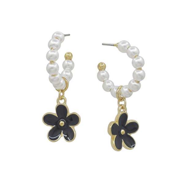 Pearl Hoop Epoxy Color Coated Flower Drop Earring