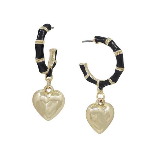 Heart Charm Bamboo Epoxy Coated Hoop Earring