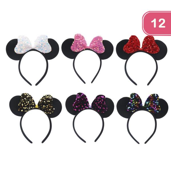 Sequin Ribbon Cute Ear Headband (12 Units)