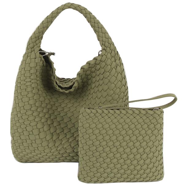 2in1 woven design shoulder hobo w pouch bag set