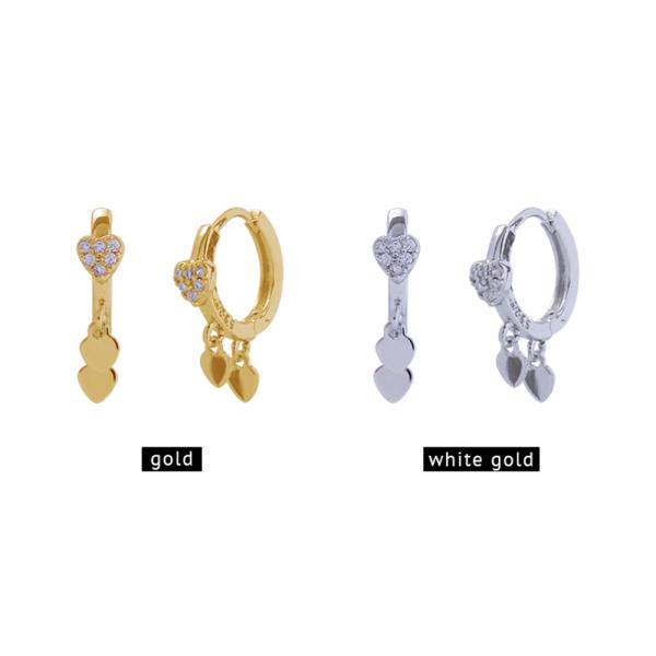 14K White Gold Dipped Heart Huggie Earrings